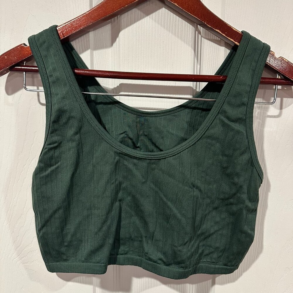Aerie Green Crop Ribbed Tank Top W/ Built-In Bra Size L 282